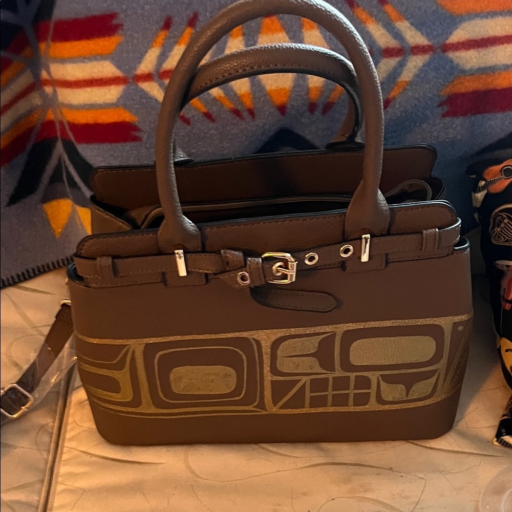 Brown Handbag with Gold Accents